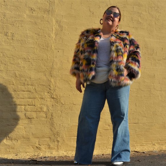 Eloquii Multicolor Faux Fur Coat, size 14 16 14/16 - Picture 1 of 5